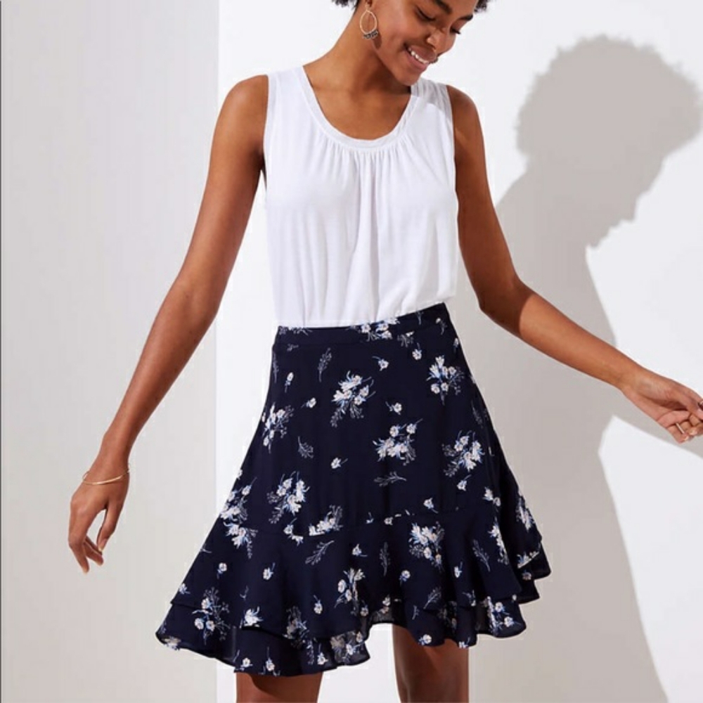 Loft Floral Ruffle Skirt Sz 2